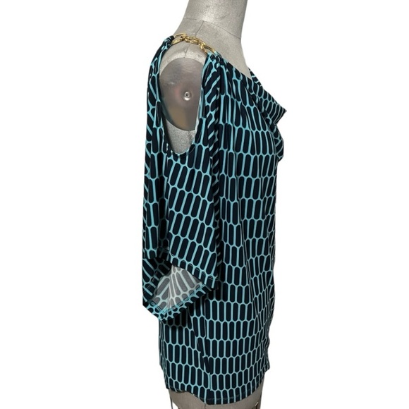 Michael Michael Kors Blue & Black Cold Shoulder With Chain Accent Pullover Top L - Picture 11 of 15